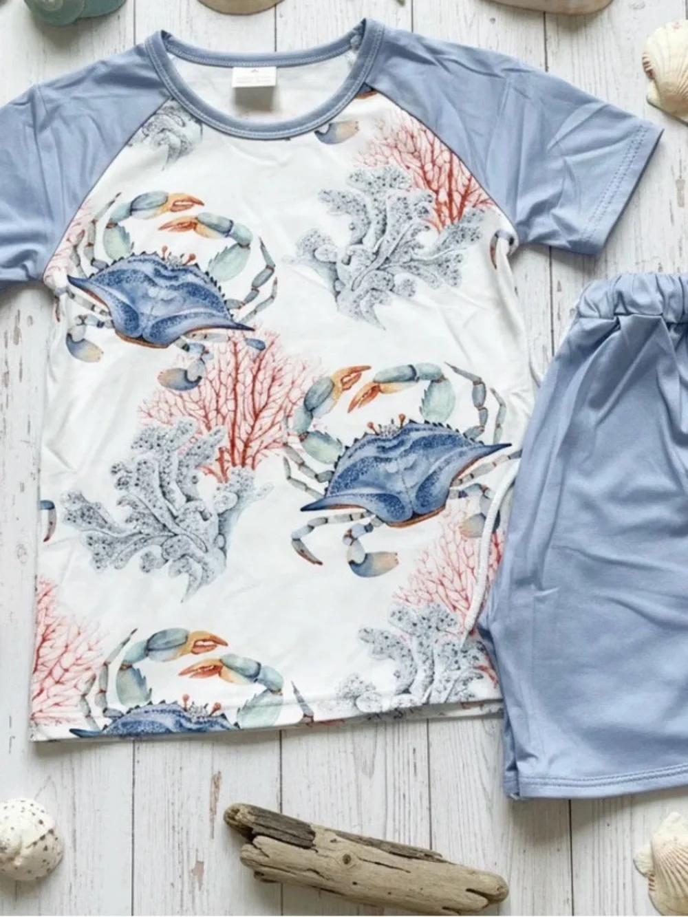Kids Light Blue Crab-Print Set